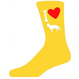 Yellow Novelty German Shepherd Socks - I Love My Dog Socks