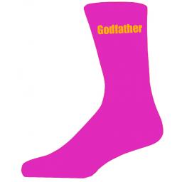 Hot Pink Wedding Socks with Yellow Godfather Title Adult size UK 6-12 Euro 39-49