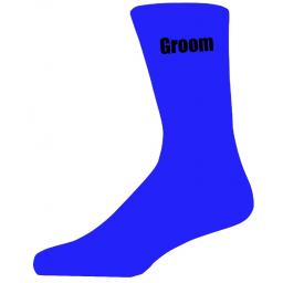 Blue Wedding Socks with Black Groom Title Adult size UK 6-12 Euro 39-49