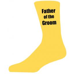 Yellow Wedding Socks with Black Father of The Groom Title Adult size UK 6-12 Euro 39-49