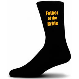 Black Wedding Socks with Yellow Father of The Bride Title Adult size UK 6-12 Euro 39-49