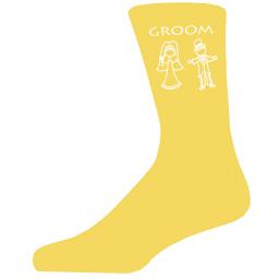 Yellow Bride & Groom Figure Wedding Socks - Groom