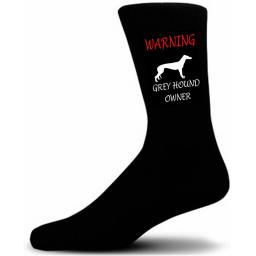Black Warning Grey Hound Owner Socks - I love my Dog Novelty Socks