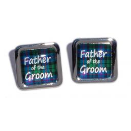 Father of the Groom Blue Tartan Square Wedding Cufflinks