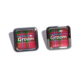 Groom Red Tartan Square Wedding Cufflinks