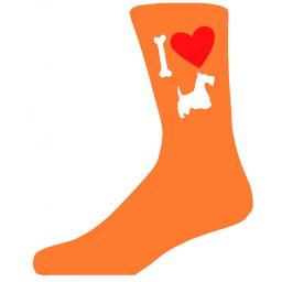 Orange Novelty Scottish Terrier Socks - I Love My Dog Socks