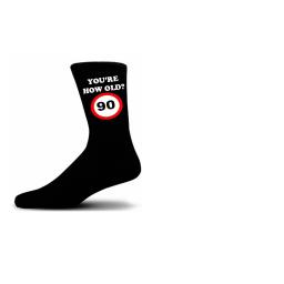 How Old Are You? 90 Speed Sigh Black Novelty Birthday Socks