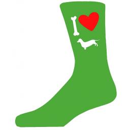 Green Novelty Dachshund Socks - I Love My Dog Socks