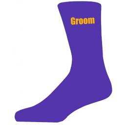 Purple Wedding Socks with Yellow Groom Title Adult size UK 6-12 Euro 39-49