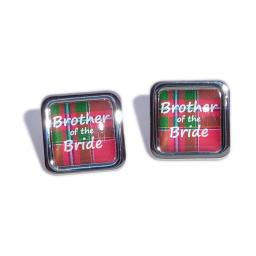 Brother of the Bride Red Tartan Square Wedding Cufflinks