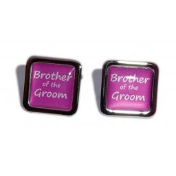 Brother of the Groom Hot Pink Square Wedding Cufflinks