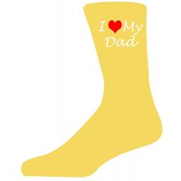 I Love My Dad on Yellow Socks, Lovely Birthday Gift Adult size UK 6-12 Ideal for a Christmas, birthday or anytime gift