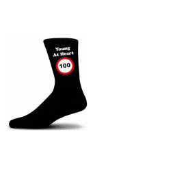 Young At Heart 100 Speed Sign Black Cotton Rich Novelty Birthday Socks