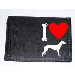 I Love Grey Hound Dogs on a Black Nylon Wallet, Stunning Birthday, Fathers Day or Christmas Gift