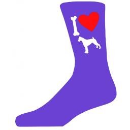 Purple Ladies Novelty Boxer Socks- I Love My Dog Socks Luxury Cotton Novelty Socks Adult size UK 5-12 Euro 39-49