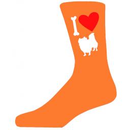Orange Novelty Pekingese Socks - I Love My Dog Socks