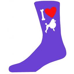 Purple Ladies Novelty Poodle Socks- I Love My Dog Socks Luxury Cotton Novelty Socks Adult size UK 5-12 Euro 39-49