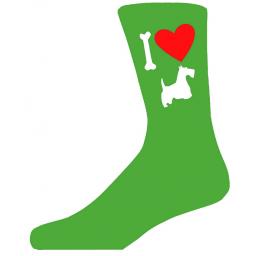 Green Novelty Scottish Terrier Socks - I Love My Dog Socks