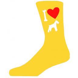 Yellow Novelty Schnauzer Socks - I Love My Dog Socks