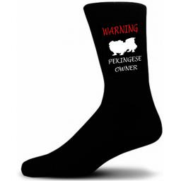 Black Warning Pekingese Owner Socks - I love my Dog Novelty Socks