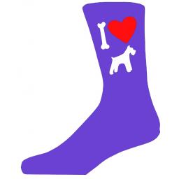 Purple Ladies Novelty Schnauzer Socks- I Love My Dog Socks Luxury Cotton Novelty Socks Adult size UK 5-12 Euro 39-49