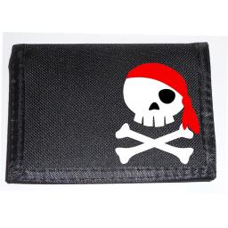 Jolly Roger with a Red Bandana on a Black Nylon Wallet, Funky Birthday or Christmas Gift