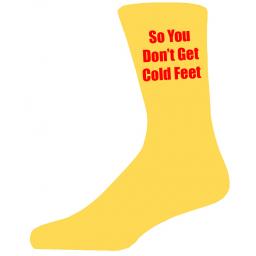 Yellow Wedding Socks with Red So You Don't Get Cold Feet Title Adult size UK 6-12 Euro 39-49