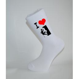 I Love Climbing White Socks, Great Socks for the sportsman, Adults 6-12