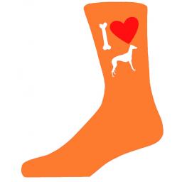 Orange Novelty Grey Hound Socks - I Love My Dog Socks