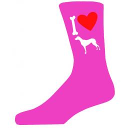 Hot Pink Ladies Novelty Great Dane Socks- I Love My Dog Socks Luxury Cotton Novelty Socks Adult size UK 5-12 Euro 39-49