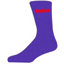Purple Wedding Socks with Red Nephew Title Adult size UK 6-12 Euro 39-49