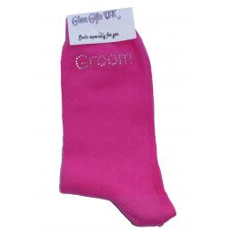 Hot Pink Wedding Socks - Brother of the Groom In Clear Sparkely AB Crystals