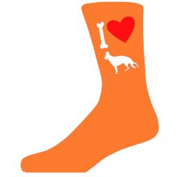 Orange Novelty German Shepherd Socks - I Love My Dog Socks