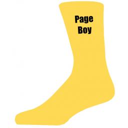 Yellow Wedding Socks with Black Page Boy Title Adult size UK 6-12 Euro 39-49