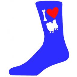 Blue Novelty Pekingese Socks - I Love My Dog Socks