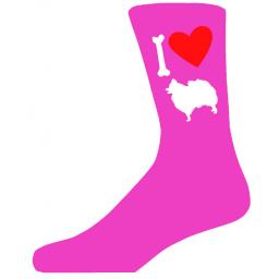 Hot Pink Ladies Novelty Pomeranian Socks- I Love My Dog Socks Luxury Cotton Novelty Socks Adult size UK 5-12 Euro 39-49