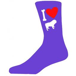 Purple Ladies Novelty Bulldog Socks- I Love My Dog Socks Luxury Cotton Novelty Socks Adult size UK 5-12 Euro 39-49