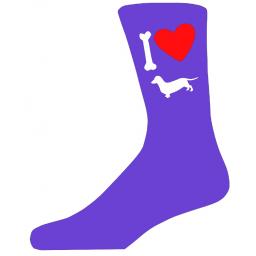 Purple Ladies Novelty Dachshund Socks- I Love My Dog Socks Luxury Cotton Novelty Socks Adult size UK 5-12 Euro 39-49