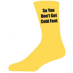 Yellow Wedding Socks with Black So You Don't Get Cold Feet Title Adult size UK 6-12 Euro 39-49