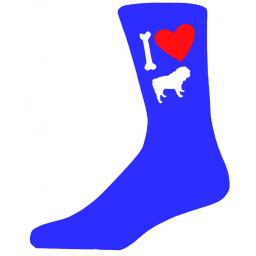 Blue Novelty Bulldog Socks - I Love My Dog Socks
