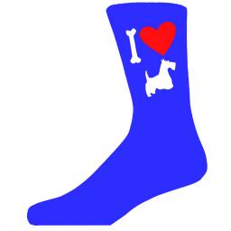 Blue Novelty Scottish Terrier Socks - I Love My Dog Socks