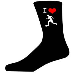 I Love Football Picture Socks. Black Cotton Novelty Socks. Adult UK 5-12