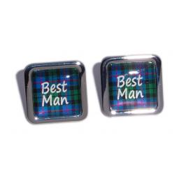 Best Man Blue Tartan Square Wedding Cufflinks