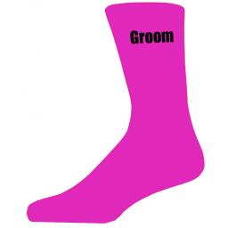 Hot Pink Wedding Socks with Black Groom Title Adult size UK 6-12 Euro 39-49