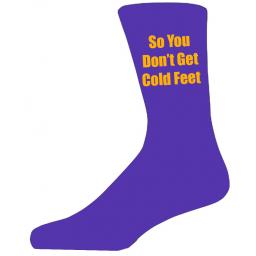 Purple Wedding Socks with Yellow So You Don't Get Cold Feet Title Adult size UK 6-12 Euro 39-49