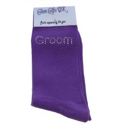 Purple Wedding Socks - Bride's Son In Clear Sparkely AB Crystals