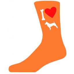 Orange Novelty Jack Russel Terrier Socks - I Love My Dog Socks