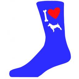 Blue Novelty Jack Russel Terrier Socks - I Love My Dog Socks