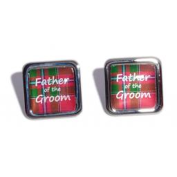 Father of the Groom Red Tartan Square Wedding Cufflinks