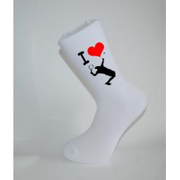 I Love Table Tennis White Socks, Great Socks for the sportsman, Adults 6-12